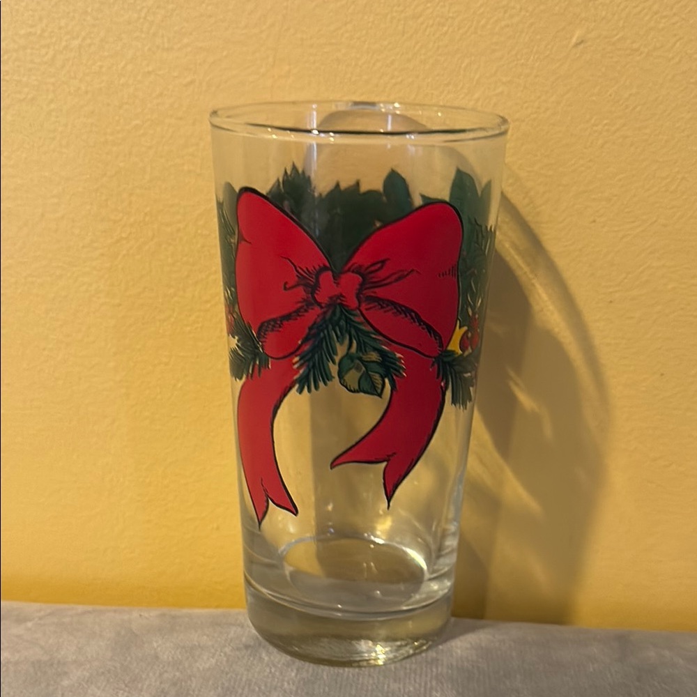 Vintage 1994 Christmas Holiday Glass with Red Bow Design